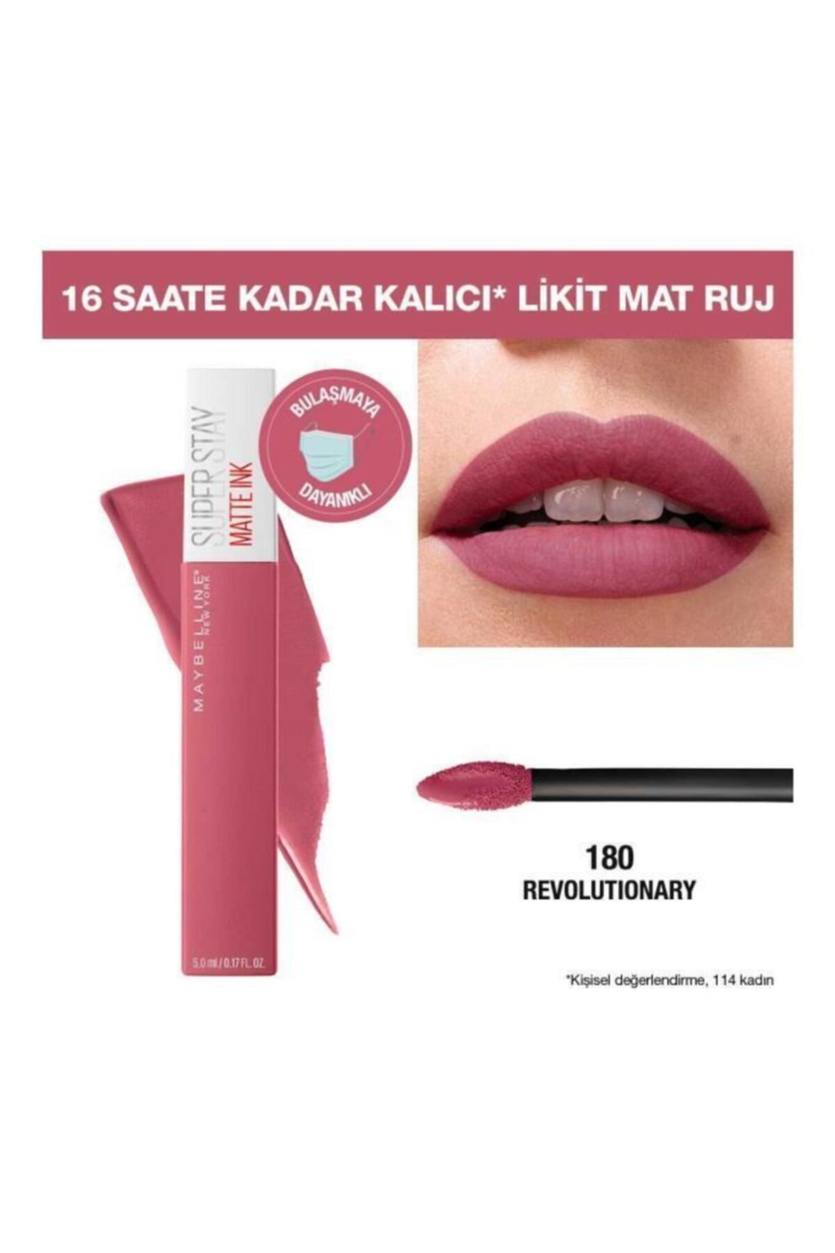 رژ لب مایع مات میبلین مدل Super Stay Matte Ink کد رنگ 180 Revolutionary - Image 7