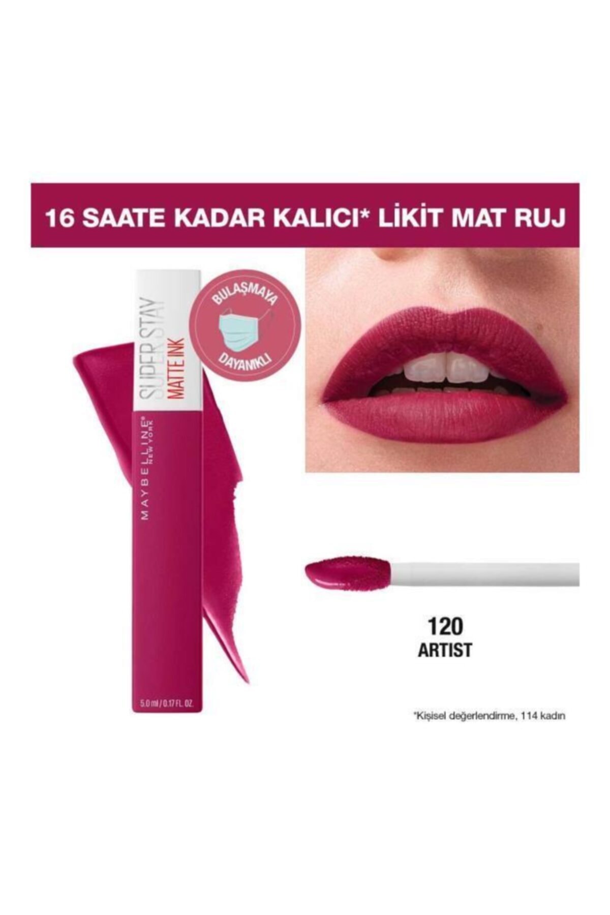 رژ لب مایع مات میبلین مدل Super Stay Matte Ink کد رنگ 120 Artist - Image 7