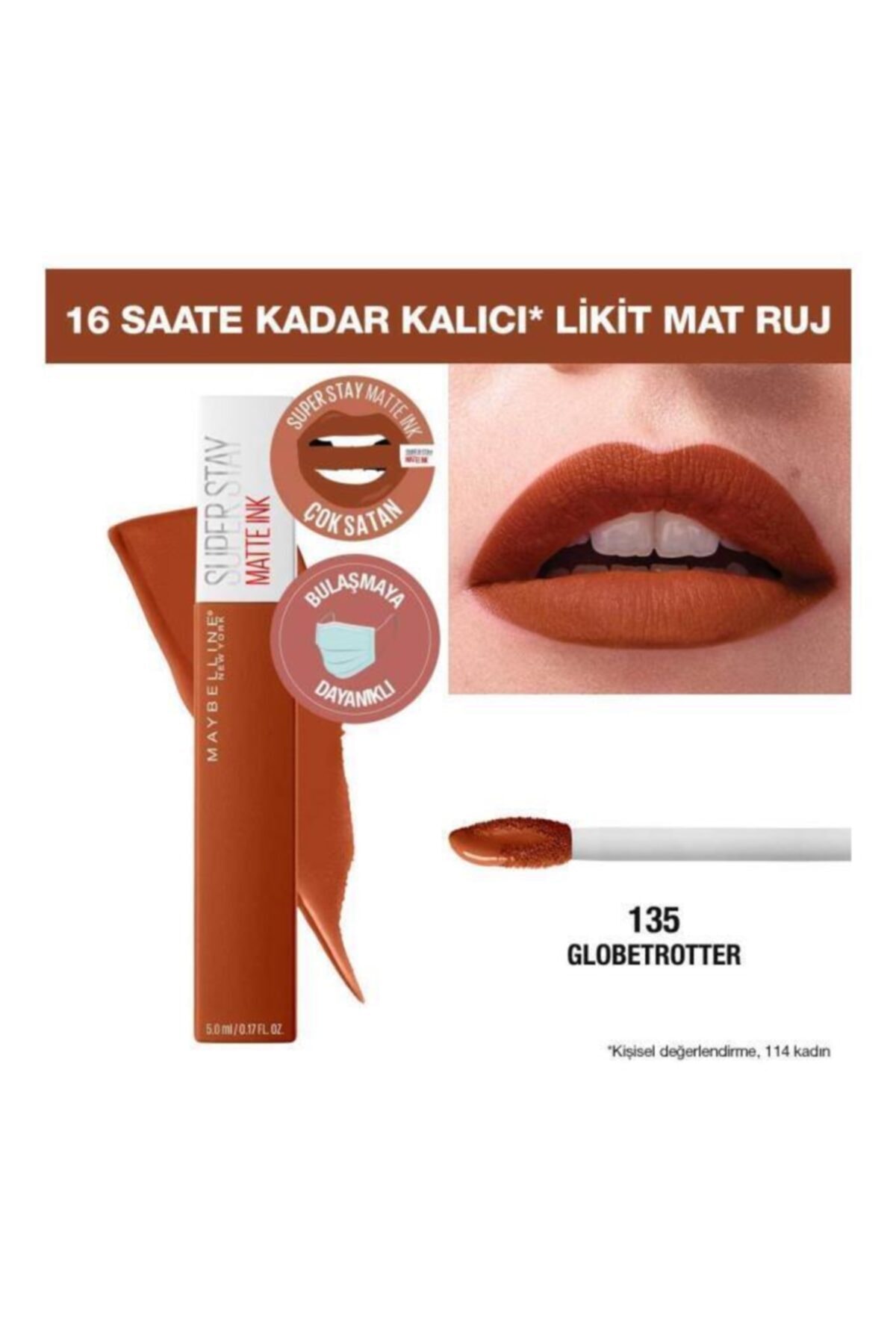 رژ لب مایع مات میبلین مدل Super Stay Matte Ink کد رنگ 135 Globe-trotter - Image 7