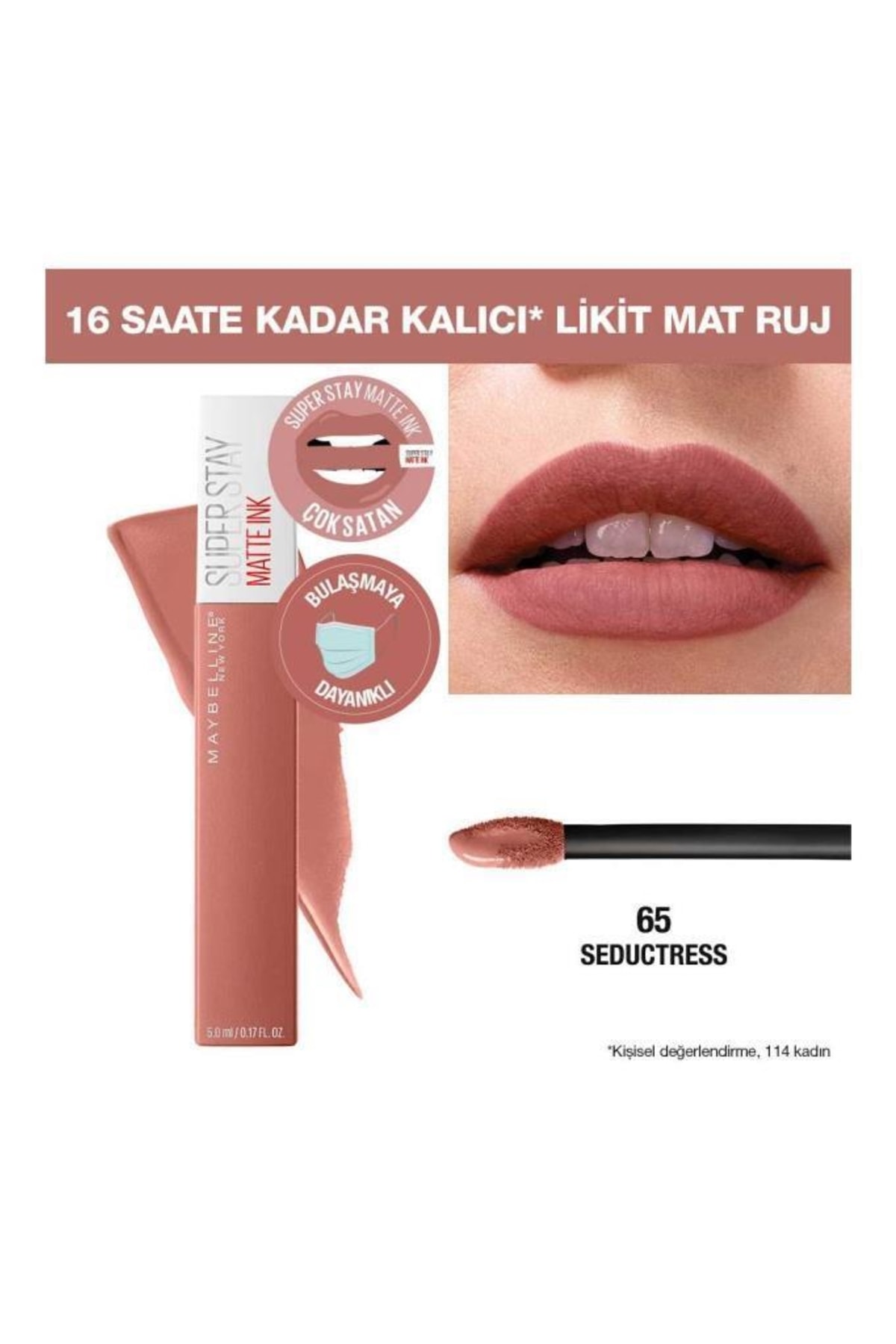 رژ لب مایع مات میبلین مدل Super Stay Matte Ink کد رنگ 65 Seductress - Image 8