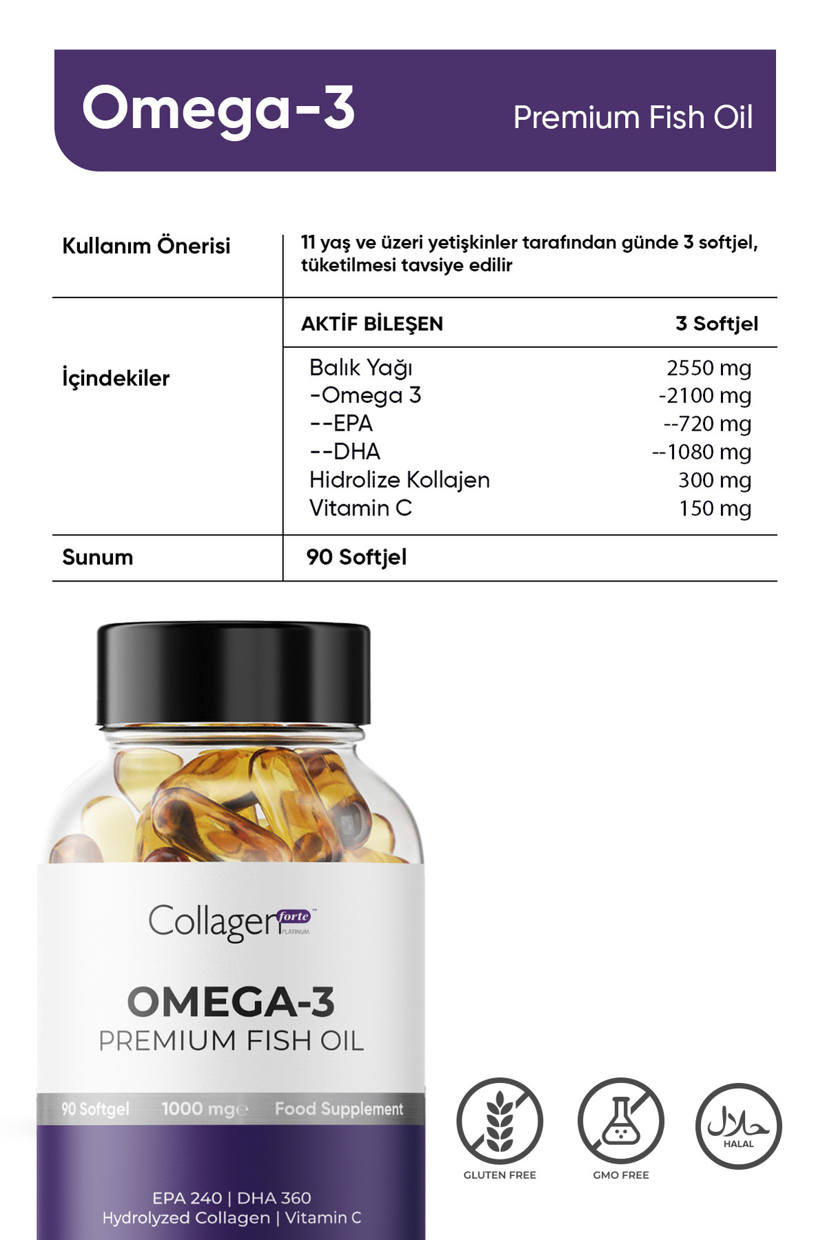 قرص روغن ماهی Collagen Forte بسه ۹۰ عددی - Image 3