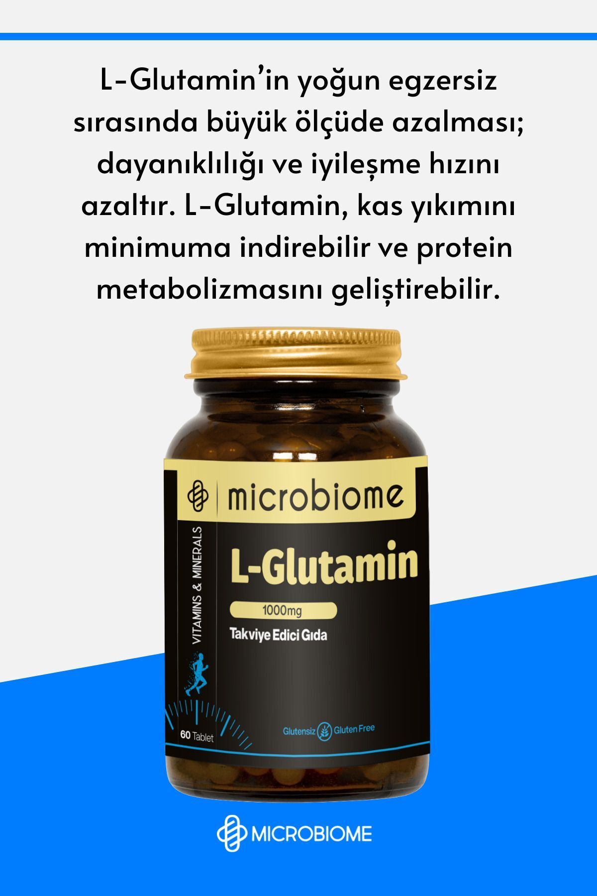 قرص ال گلوتامین ۱۰۰۰ میلی گرم  Microbiome - بسته ۶۰ عددی