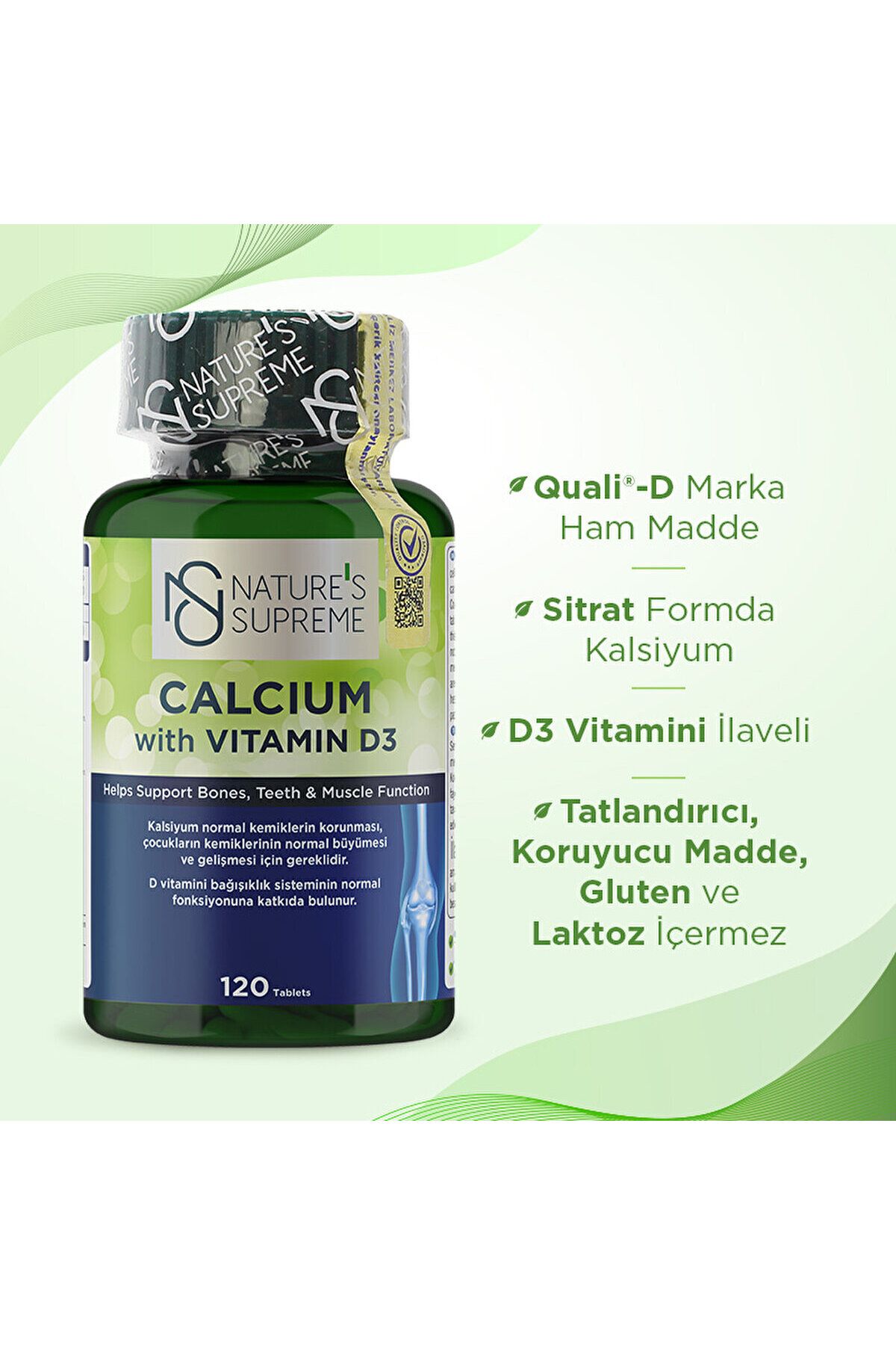 قرص کلسیم و ویتامین D3 برند Natures Supreme  - بسته ۱۲۰ عددی