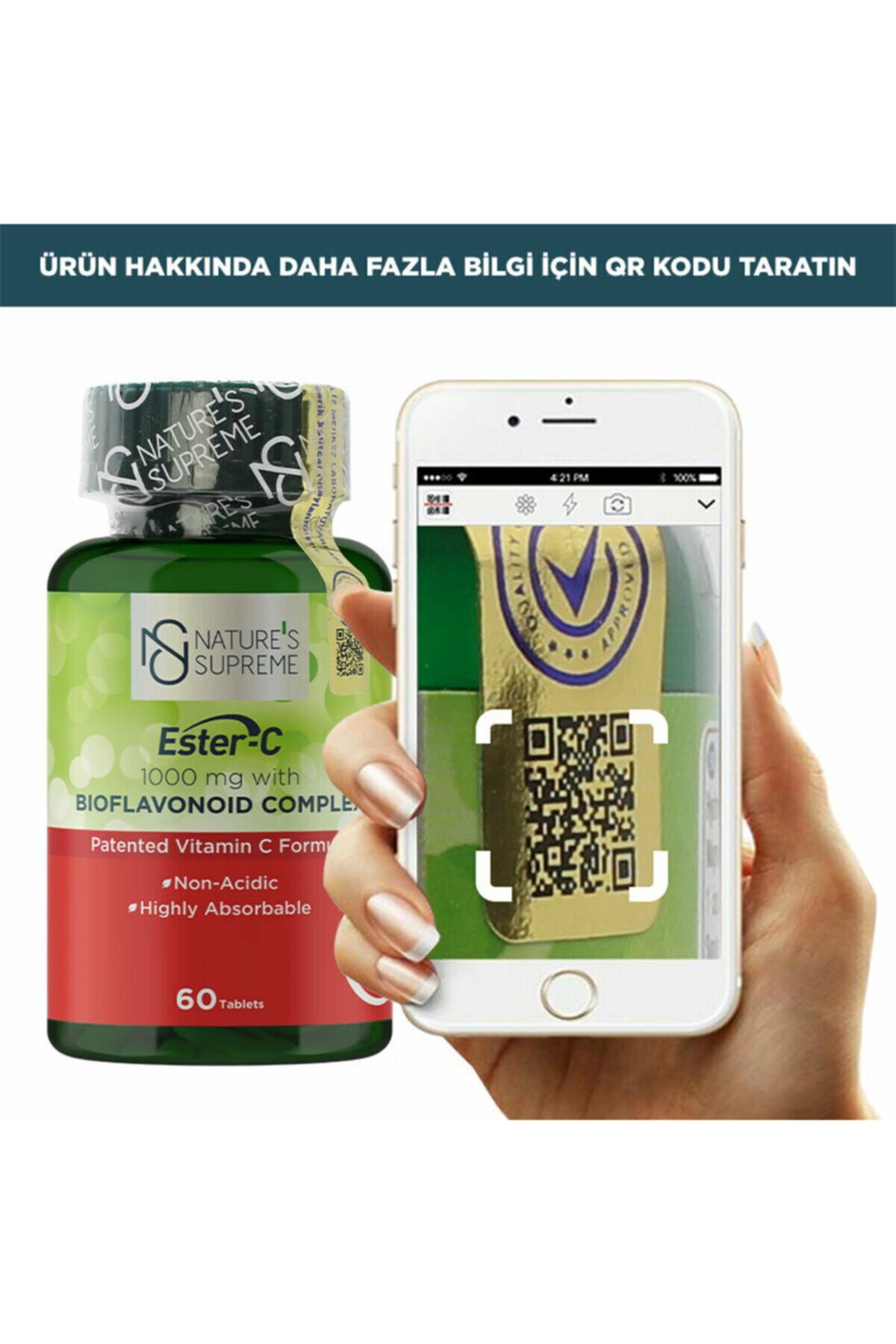 قرص Ester-c صد میلی گرم Natures Supreme - بسته ۶۰ عددی