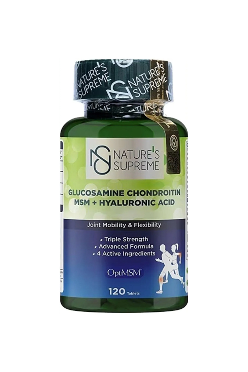 قرص گلوکزامین کندرویتین MSM + اسید هیالورونیک Natures Supreme - بسته ۱۲۰ عددی