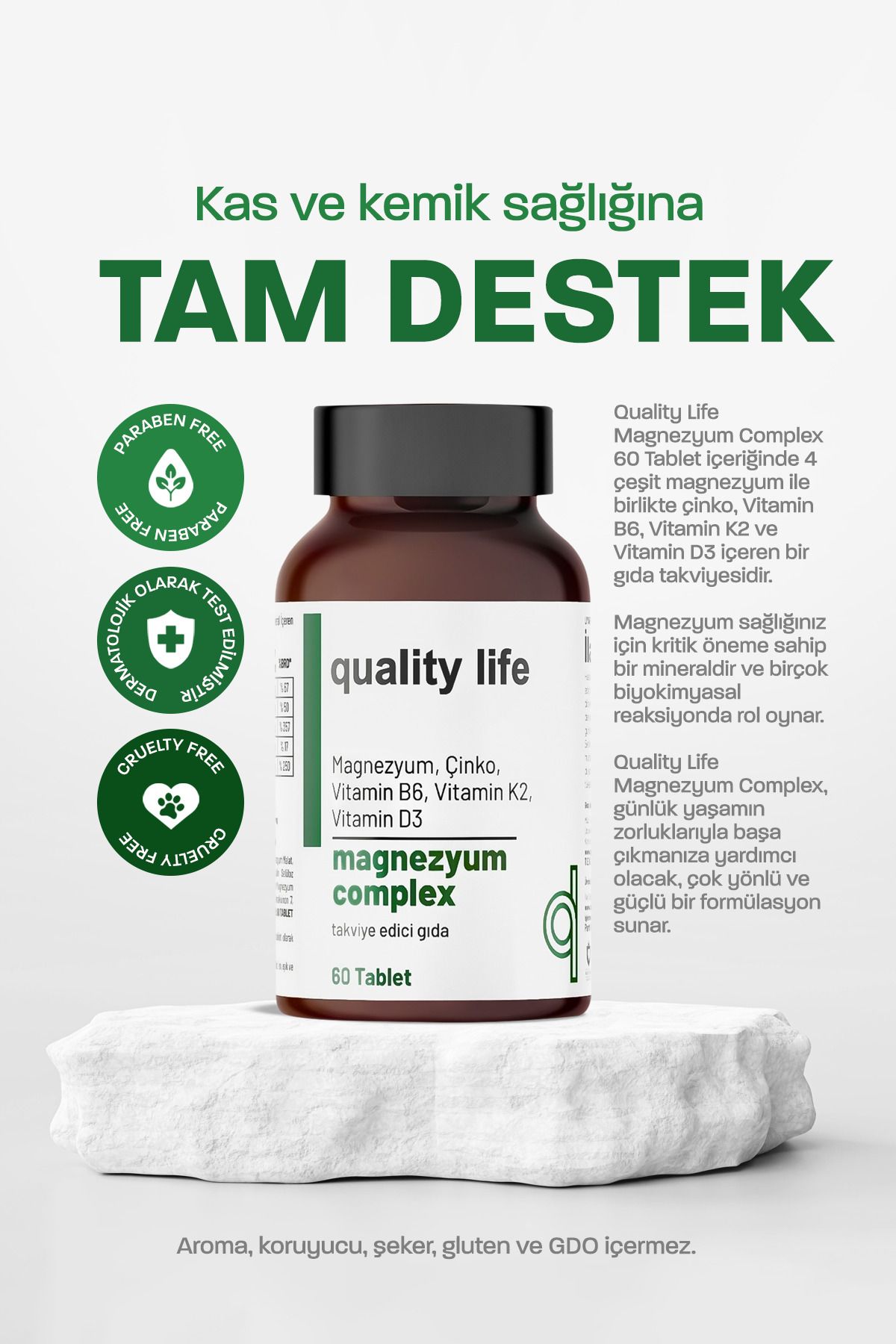 قرص منیزیم مالات،سیترات،گلیسینات،تاورات و بیس گلیسینات Quality Life - بسته 60 عددی
