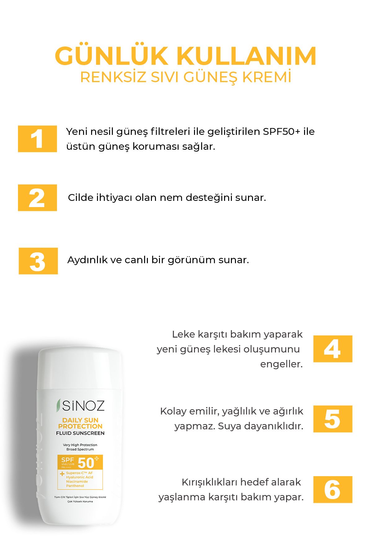 کرم ضد آفتاب مایع هیبریدی SPF50+ برند Sinoz - حجم 50 ml