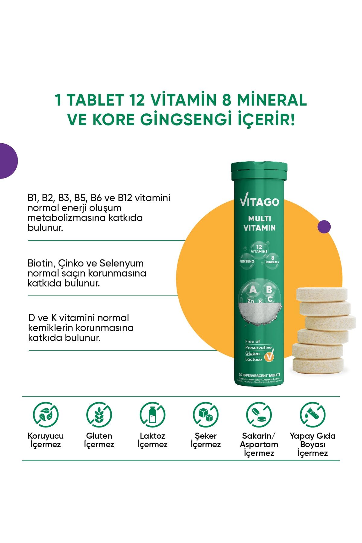 قرص جوشان مولتی ویتامین Vitago- بسته 20 عددی