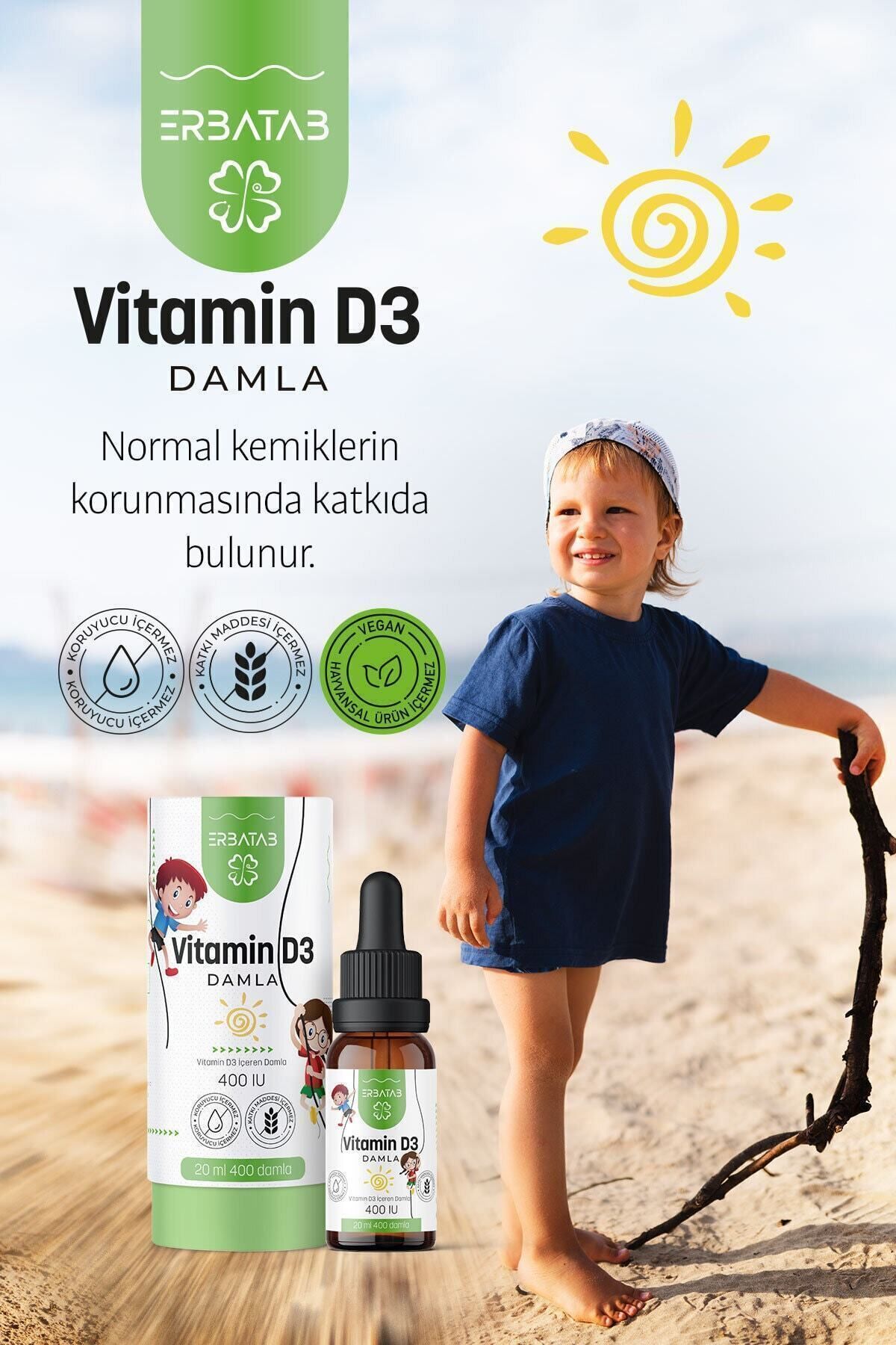 قطره ویتامین D3 کودکان برند Erbatab - حجم 20 ml