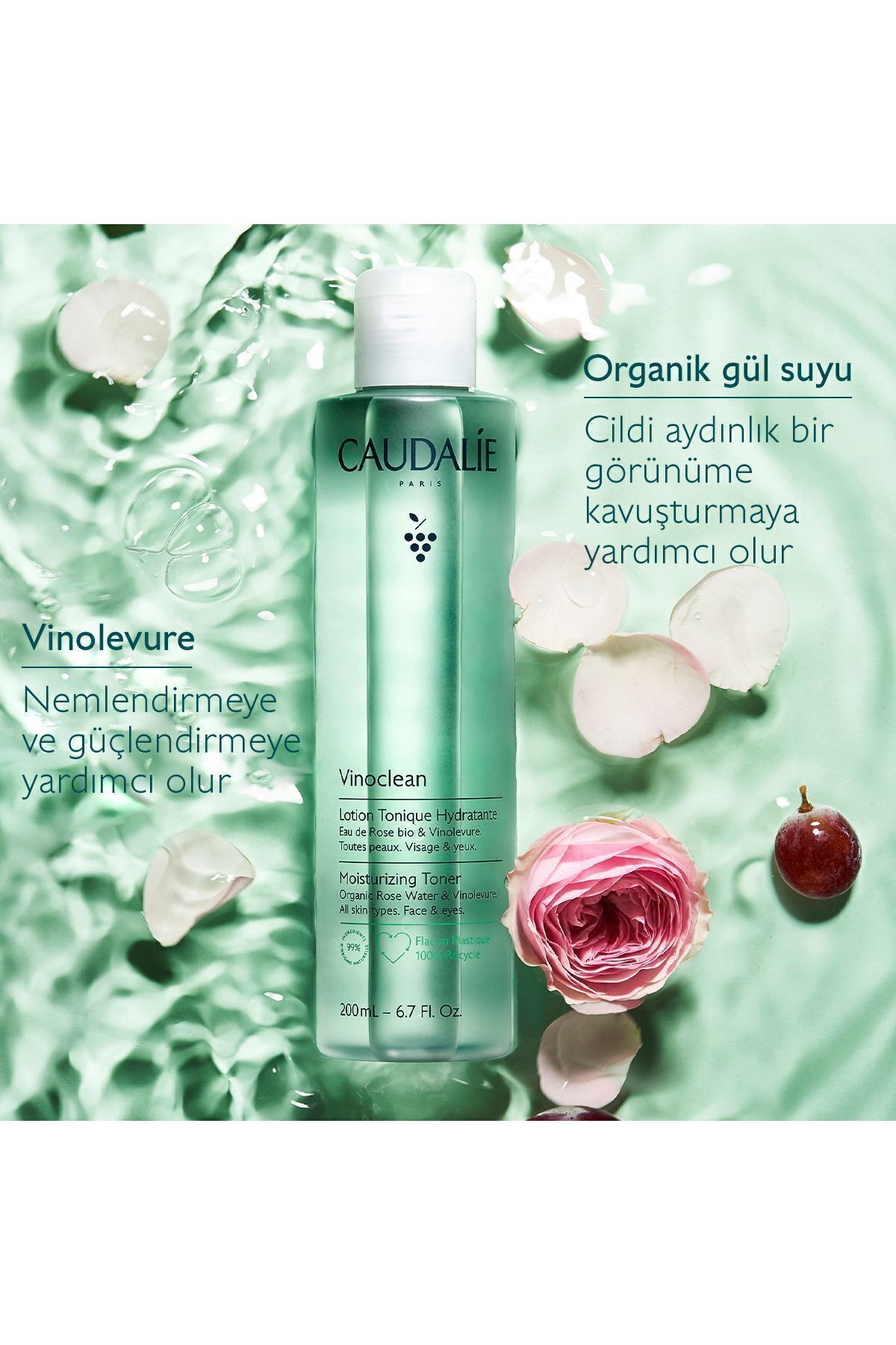 تونیک مرطوب کننده وینوکلین Caudalie - حجم 200 ml