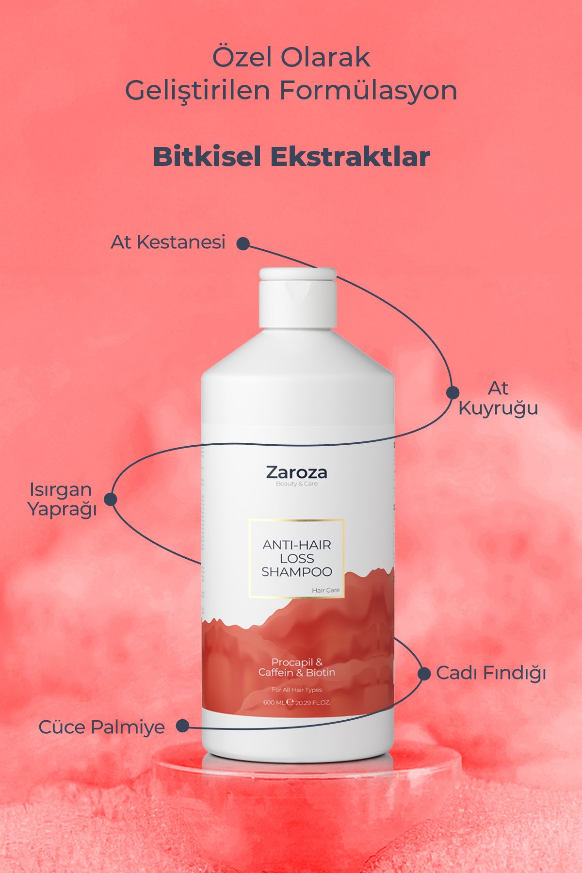 شامپو ضد ریزش مو بیوتین و کافئین ZAROZA حجم 600 ml