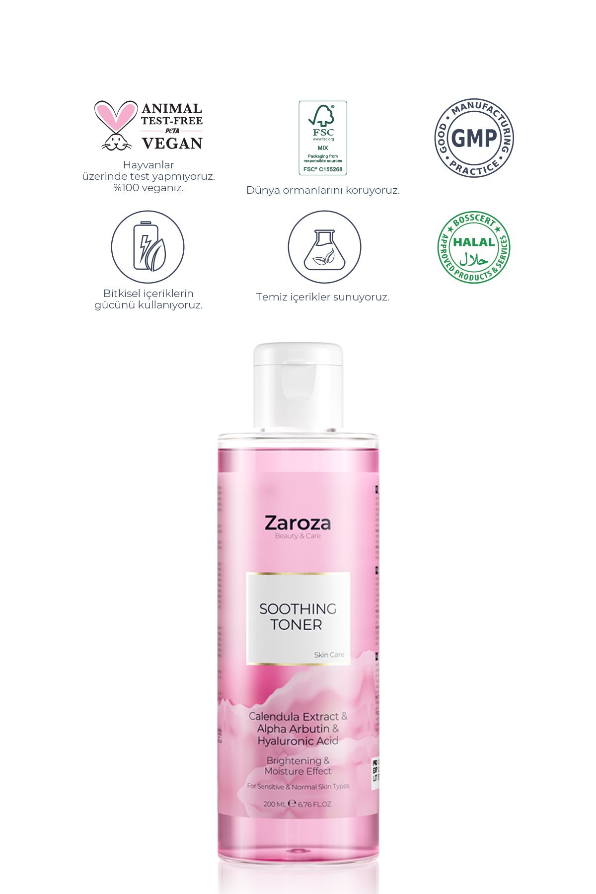 تونر تسکین دهنده و مرطوب کننده آربوتین ZAROZA حجم 200 ml
