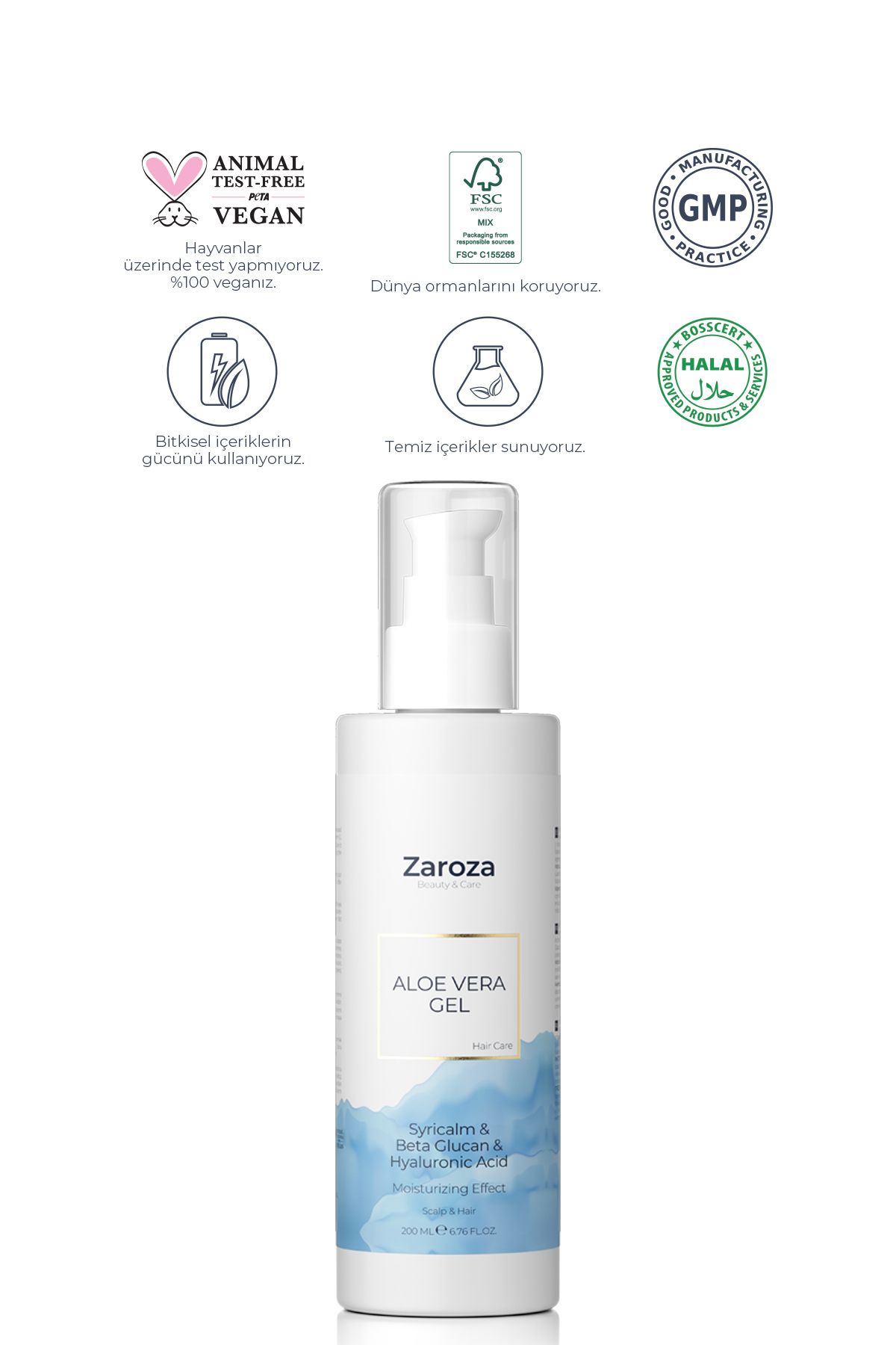 ژل مرطوب کننده آلوئه ورا پوست سر حساس ZAROZA حجم 200 ml