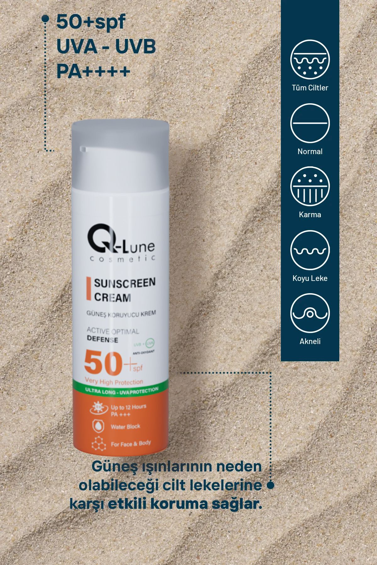 کرم ضد آفتاب 50+ Spf و ضد لک Q Lune حجم 50 ml