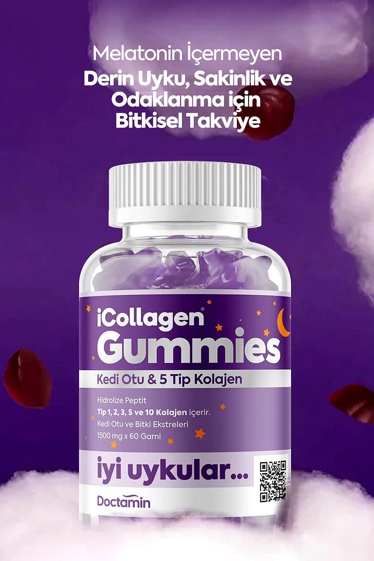 پاستیل کلاژن نوع 1 تا 5 icollagen - بسته 60 عددی