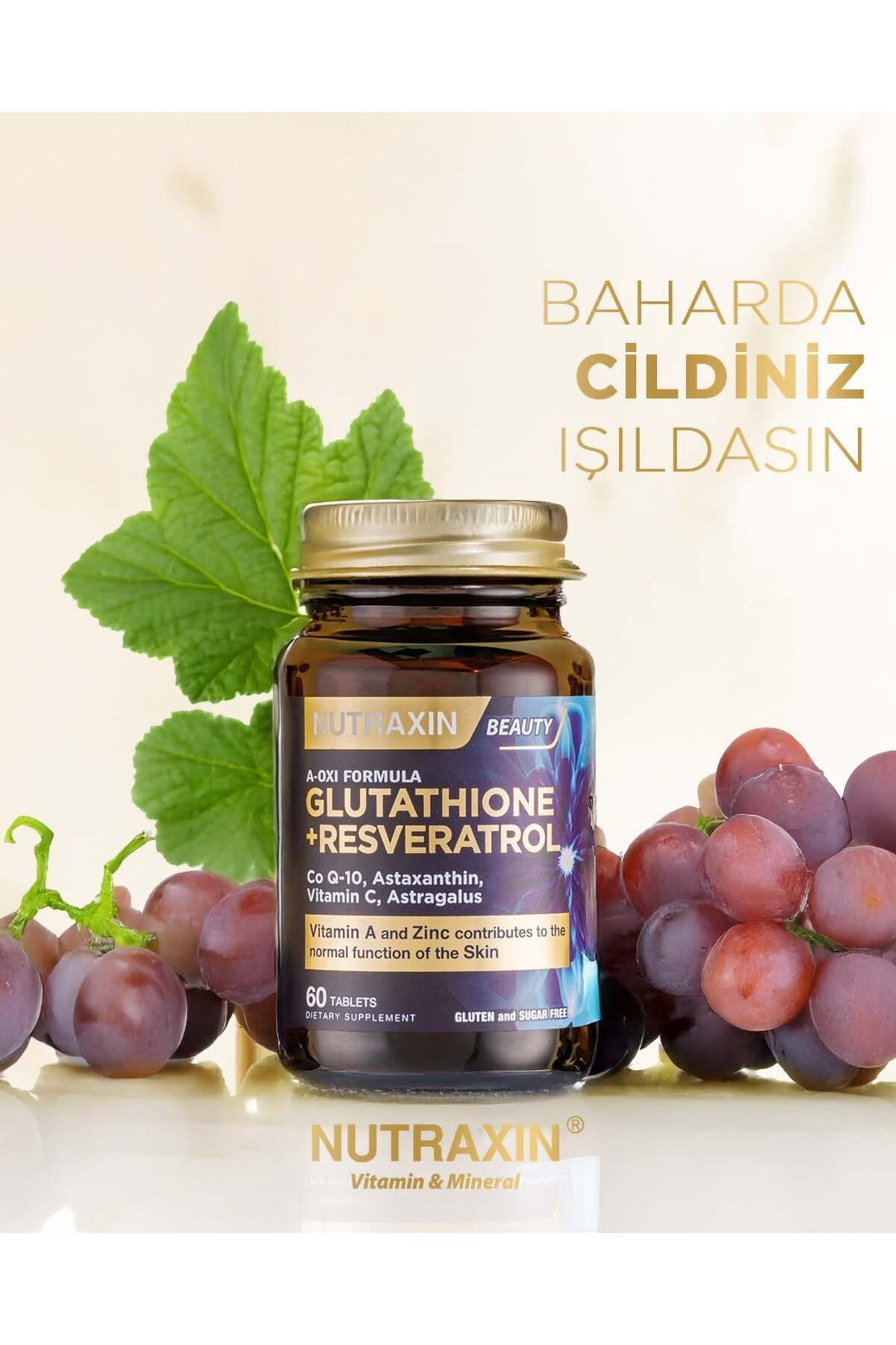 مکمل آنتی‌اکسیدان حاوی گلوتاتیون، رزوراترول Nutraxin - بسته 60 عددی