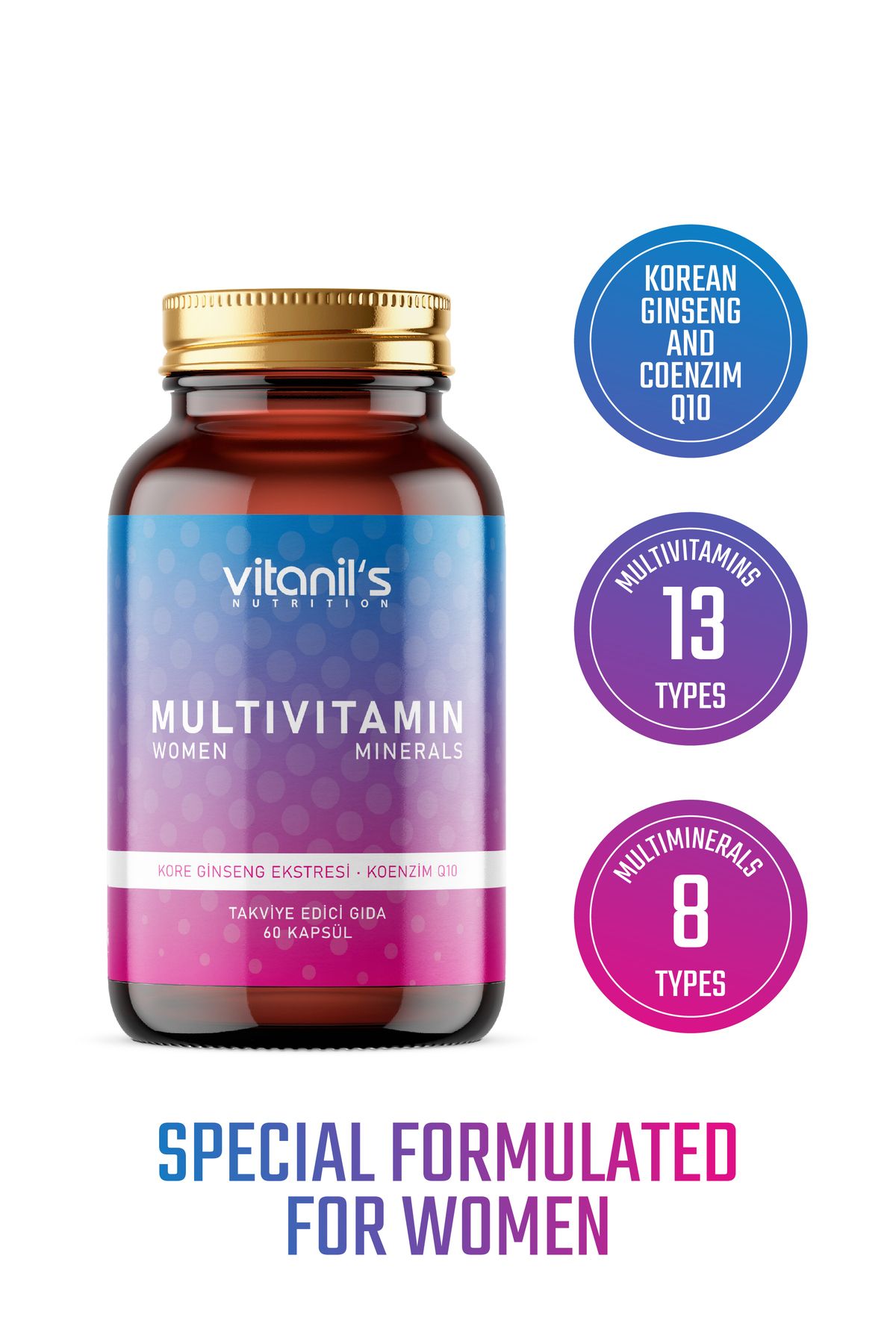 مولتی‌ویتامین مینرال بانوان تیپ ۸ و ۱۳ Vitanil's Nutrition - بسته ۶۰ عددی