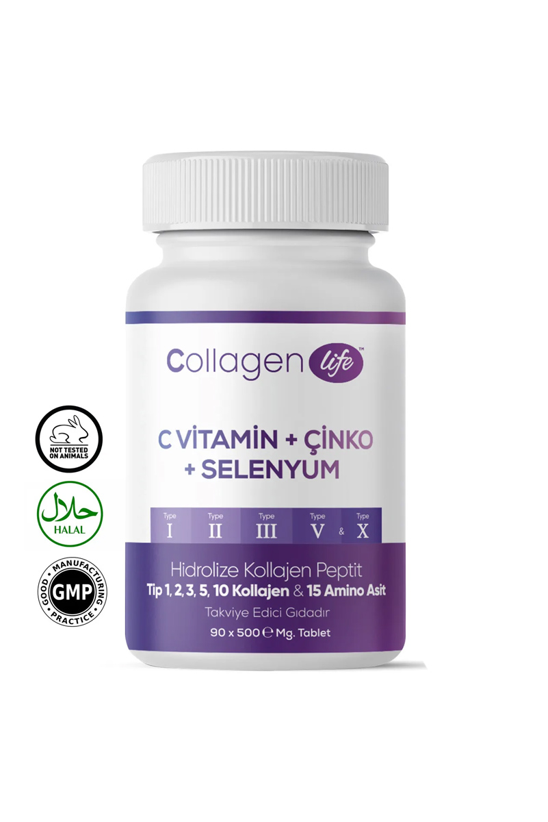 قرص کلاژن حاوی (سلنیوم، ویتامین C و روی) Collagen Life - بسته 90 عددی