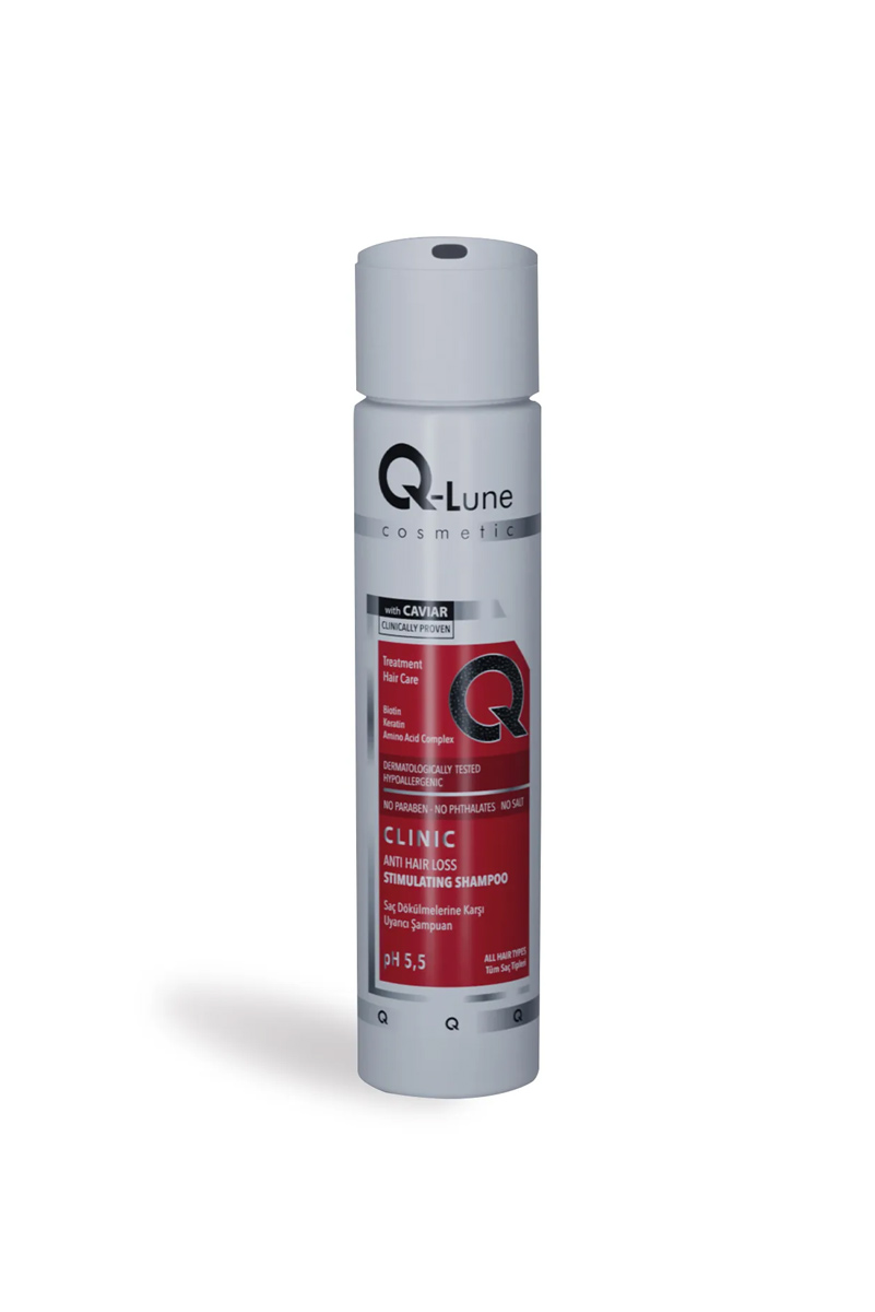 شامپو تقویتی موی بیوتین و عصاره خاویار Q Lune حجم 300 ml