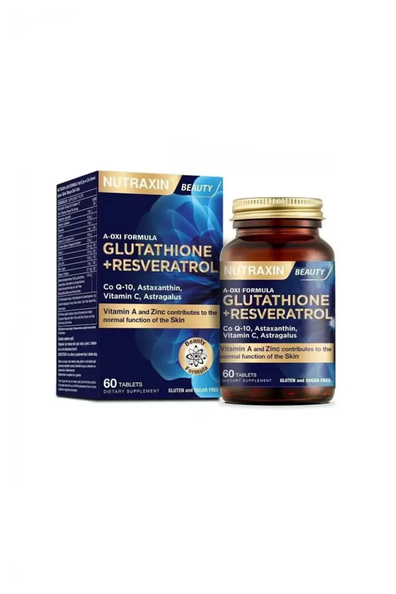 مکمل آنتی‌اکسیدان حاوی گلوتاتیون، رزوراترول Nutraxin - بسته 60 عددی