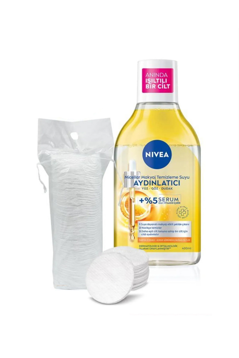 میسلار واتر روشن‌کننده پوست‌های کدر + پد پنبه‌ای هدیه NIVEA حجم 400 ml