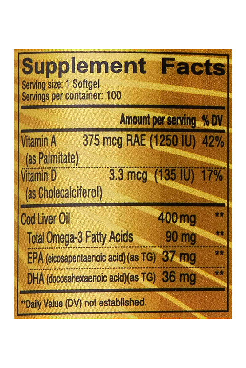 کپسول روغن کبد ماهی بدون گلوتن Sunshine Nutrition - بسته ۱۰۰ عددی - Image 3