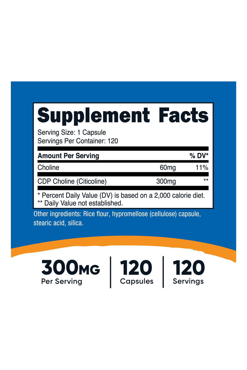 کپسول گیاهی CDP Choline (سیتیکولین) Nutricost - بسته ۱۲۰ عددی