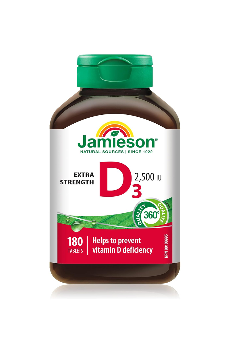 قرص ویتامین D3 مقدار ۲۵۰۰ IU برند Jamieson - بسته 180 عددی