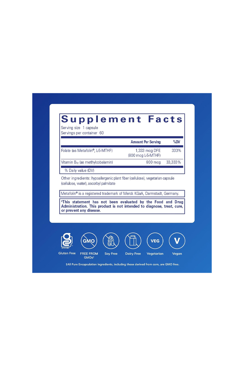 کپسول ویتامین B12 و Folate برند Pure Encapsulations - بسته ۶۰ عددی