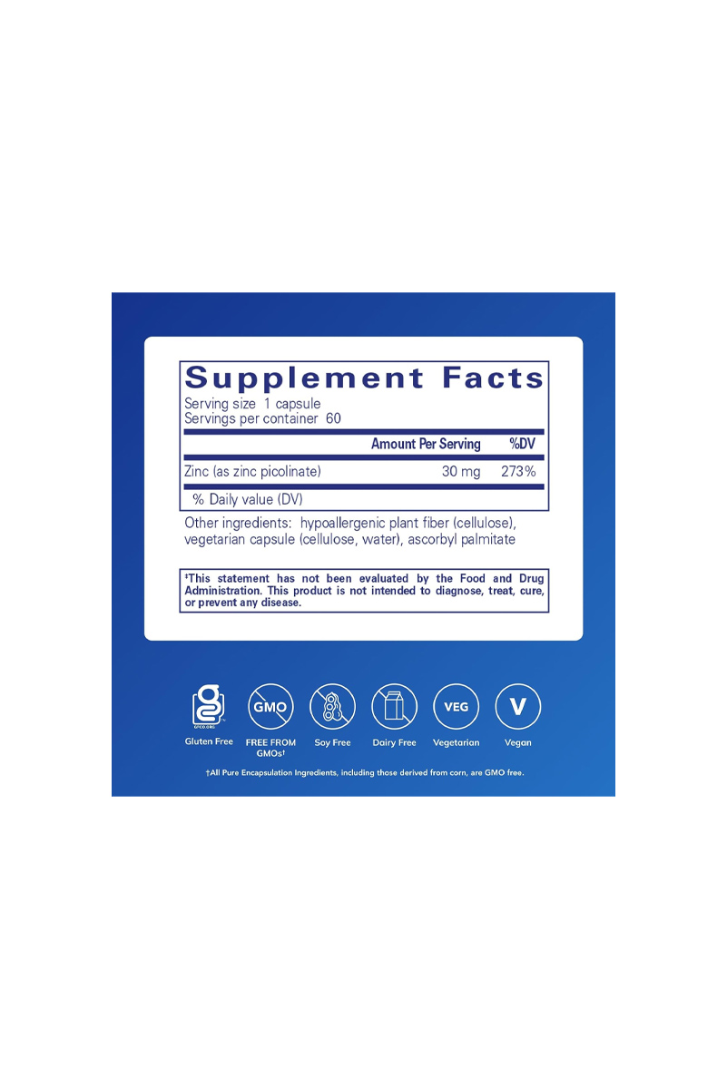 کپسول زینک پیکولینات Pure Encapsulations - بسته ۶۰ عددی