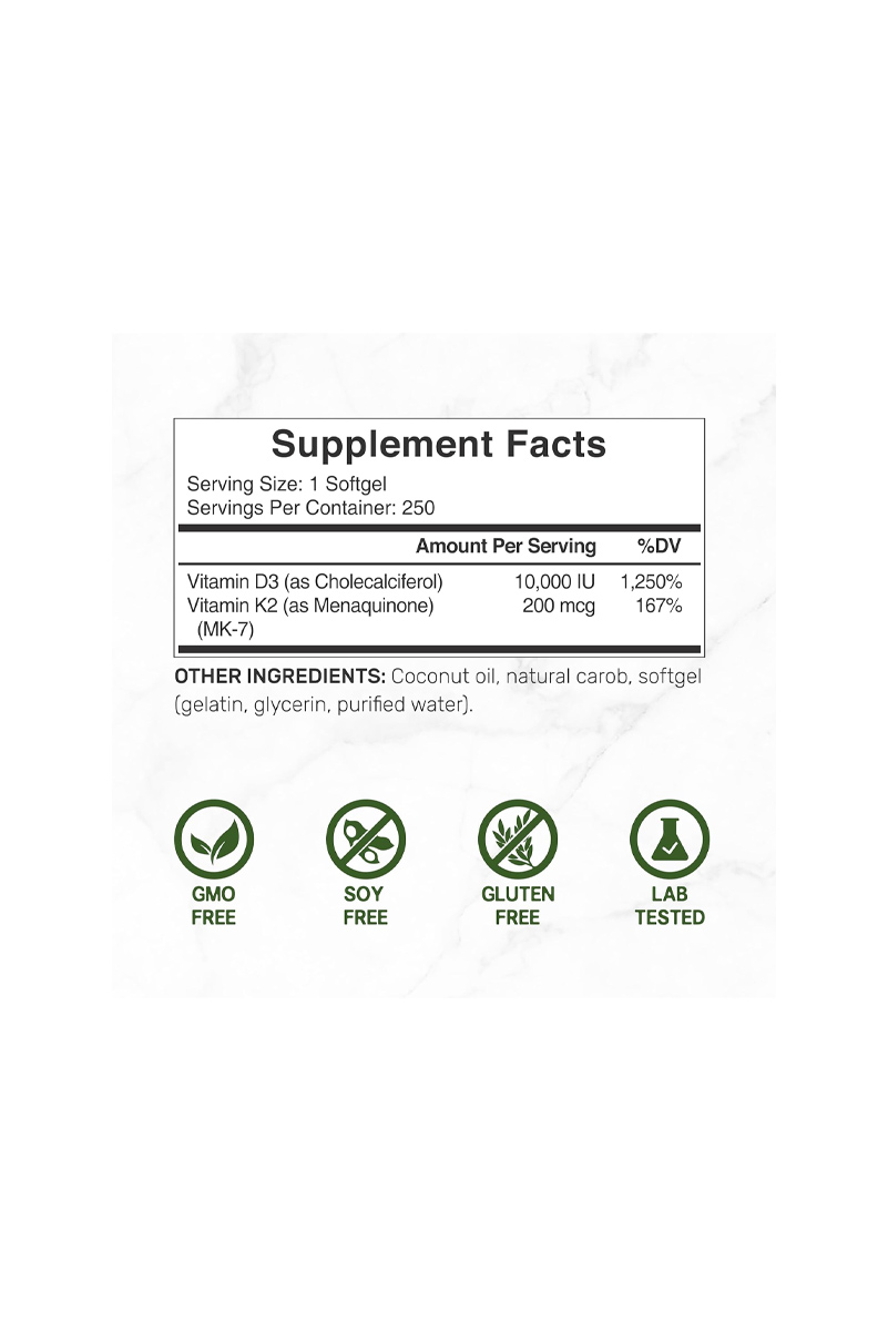 سافت‌ ژل ویتامین D3 و K2 برند DEAL SUPPLEMENT - بسته 250 عددی