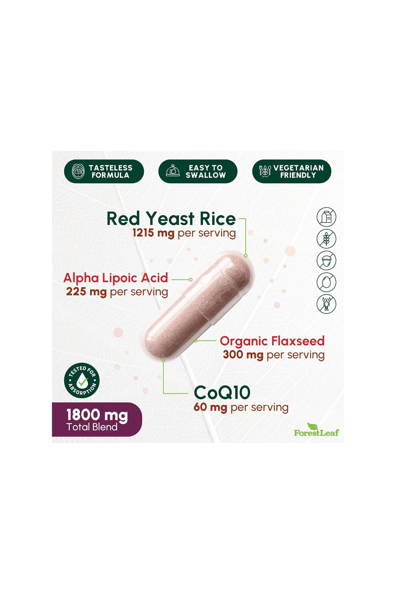 کپسول Red Yeast Rice و کوآنزیم ۱۰ برند ForestLeaf - بسته 90 عددی