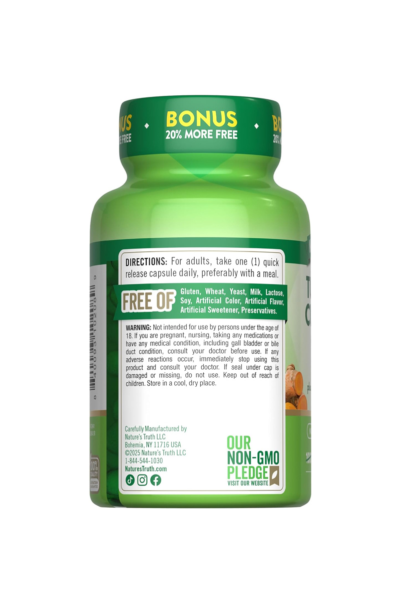 کپسول کورکومین زردچوبه و فلفل سیاه Nature's Truth - بسته 120 عددی