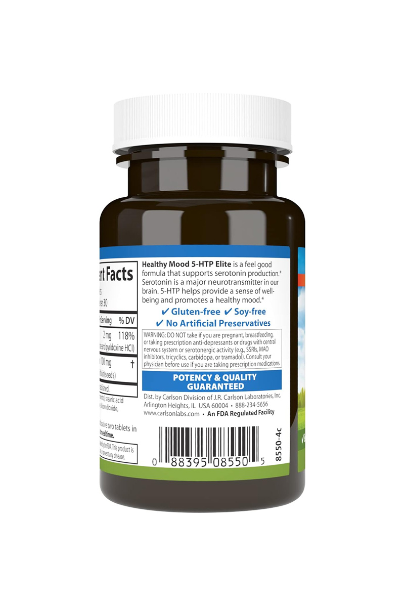 قرص جویدنی بهبود خلق‌ و خو 5-HTP برند Carlson - بسته ۶0 عددی