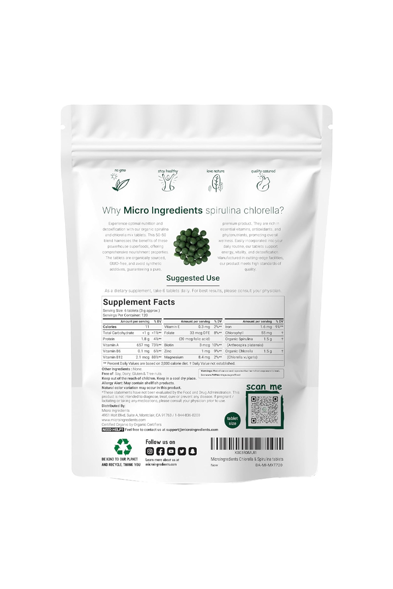 قرص اسپیرولینا ۳۰۰۰ میلی گرم Micro Ingredients - بسته ۷20 عددی