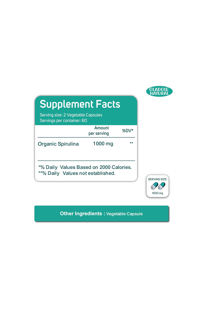 کپسول اسپیرولینا ۱۰۰۰ میلی گرم Oladole Natural - بسته 120 عددی