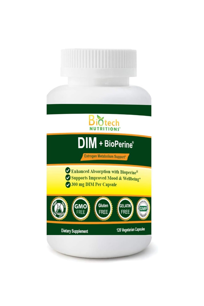 کپسول DIM (دی ایندولیل متان) حاوی بیوپرین Biotech Nutritions - بسته 120 عددی