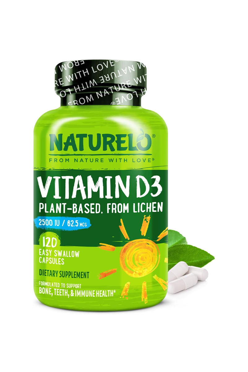 کپسول گیاهی ویتامین D3 مقدار ۲۵۰۰ IU برند NATURELO - بسته 120 عددی