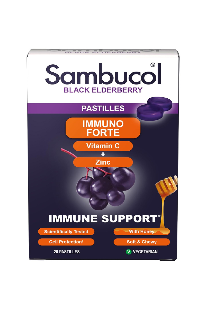 پاستیل Black Elderberry با ویتامین C و زینک Sambucol - بسته 20 عددی