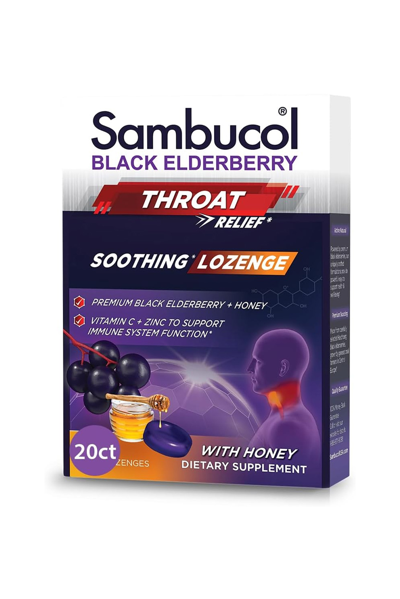 پاستیل سلامت گلو و سیستم ایمنی Black Elderberry و عسل Sambucol - بسته 20 عددی