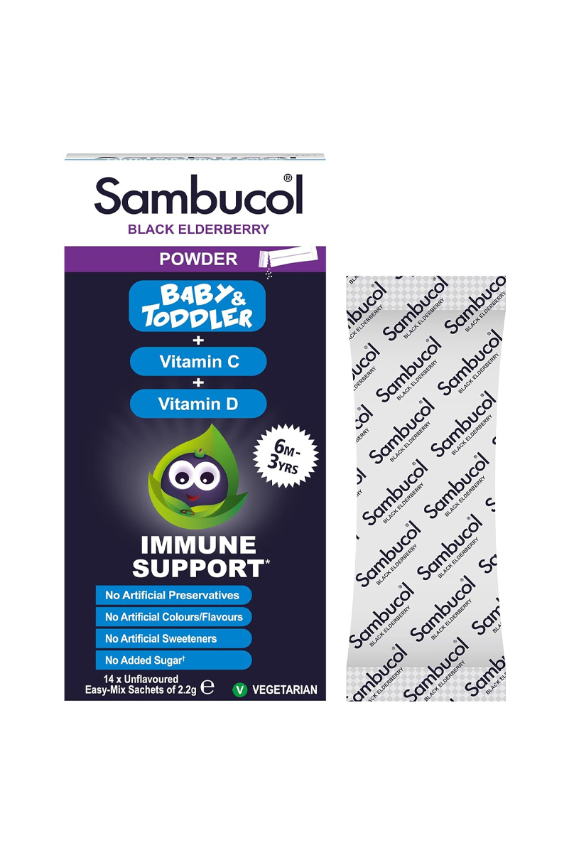 پودر Black Elderberry با ویتامین C و D برند Sambucol - بسته 14 عددی