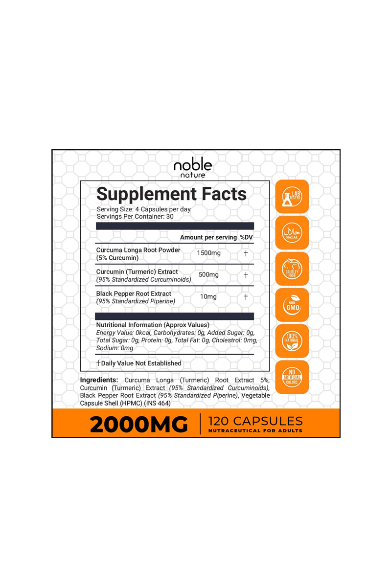کپسول زردچوبه کورکومین Noble Nature - بسته 120 عددی