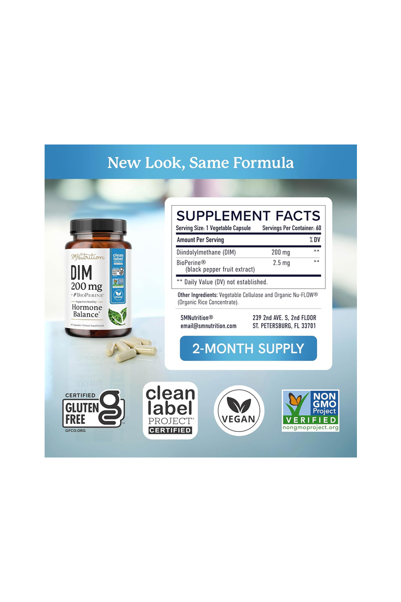 کپسول DIM (دی ایندولیل متان) تنظیم کننده هورمون ها SMNutrition - بسته ۶۰ عددی
