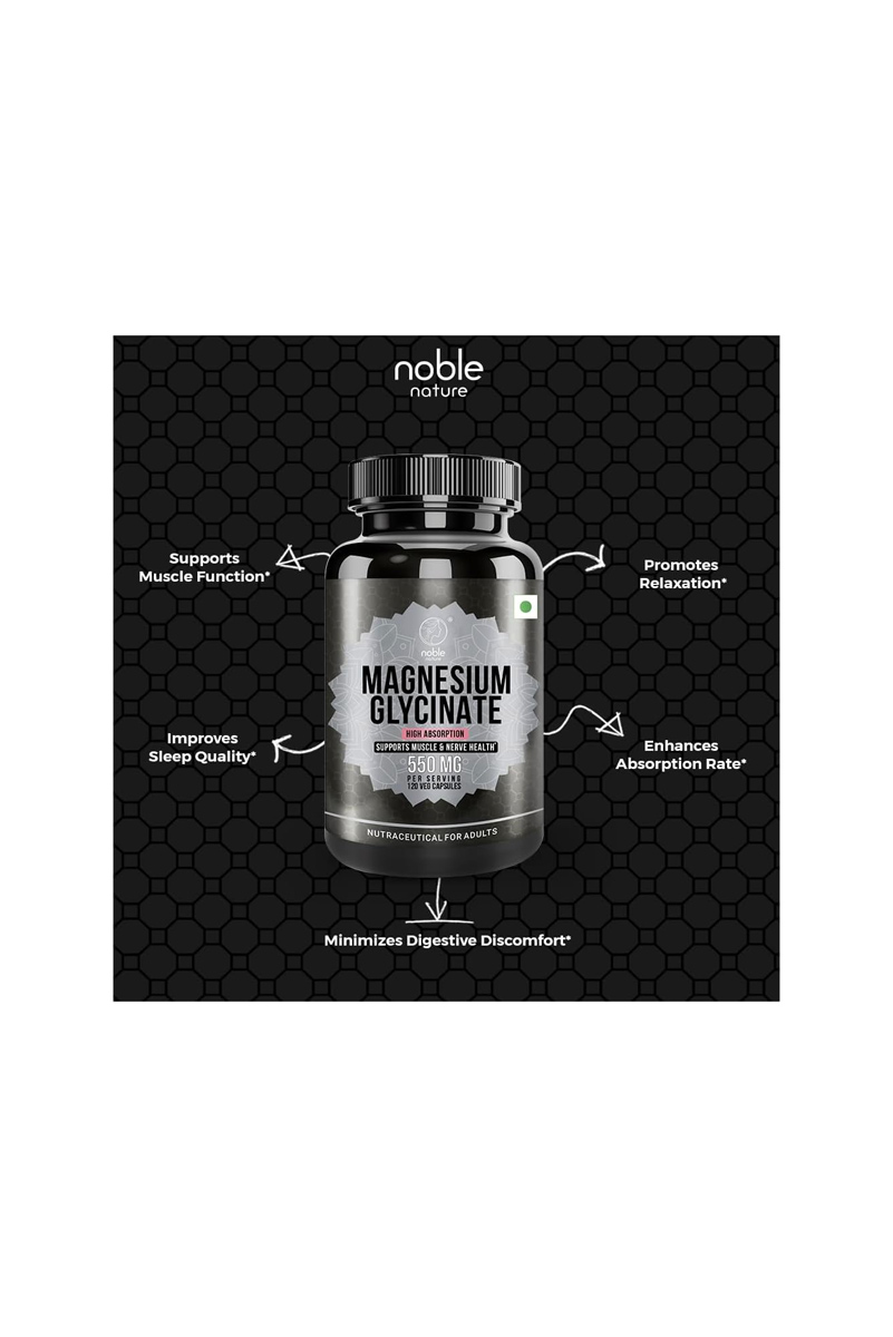 کپسول گیاهی منیزیم گلیسینات با جذب بالا Noble Nature - بسته 120 عددی