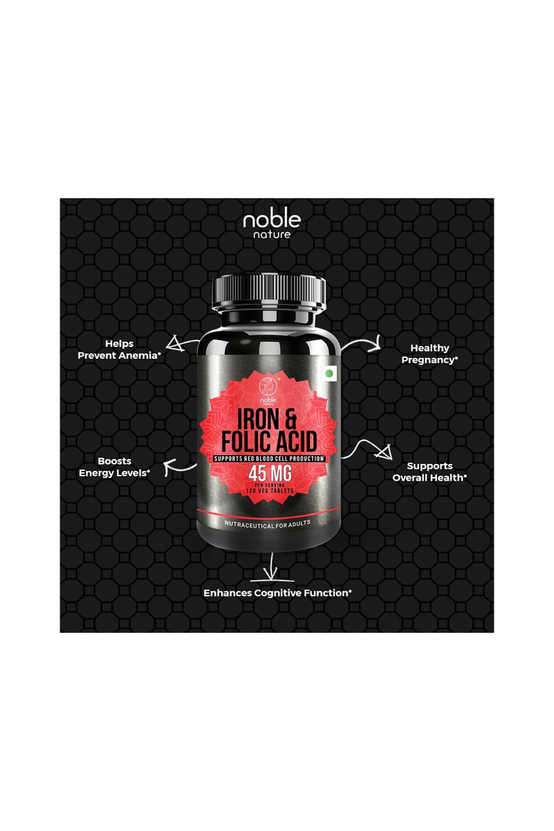 قرص آهن و اسید فولیک Noble Nature - بسته 120 عددی