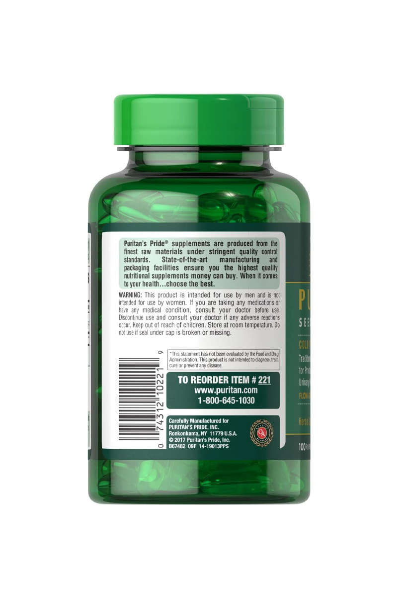 سافت‌ ژل‌ روغن تخم کدو (بهبود عملکرد پروستات و دستگاه ادراری) Puritan's Pride - بسته 100 عددی