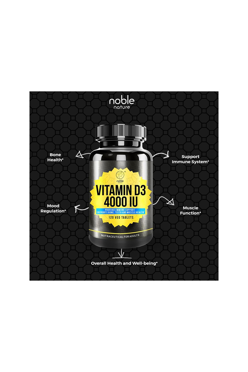 قرص ویتامین D3 مقدار 4000 IU برند Noble Nature - بسته 120 عددی