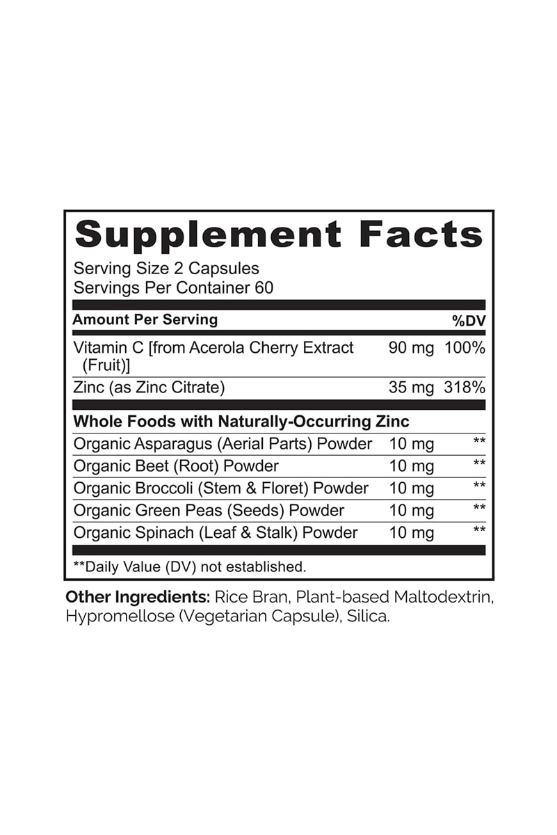 کپسول وگان زینک و ویتامین C برند NATURELO - بسته 120 عددی