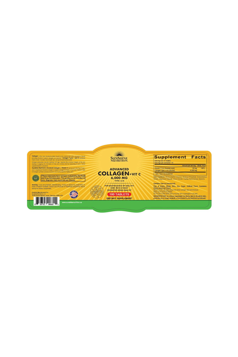 کپسول کلاژن پیشرفته همراه ویتامین C برند Sunshine Nutrition - بسته ۱۰۰ عددی