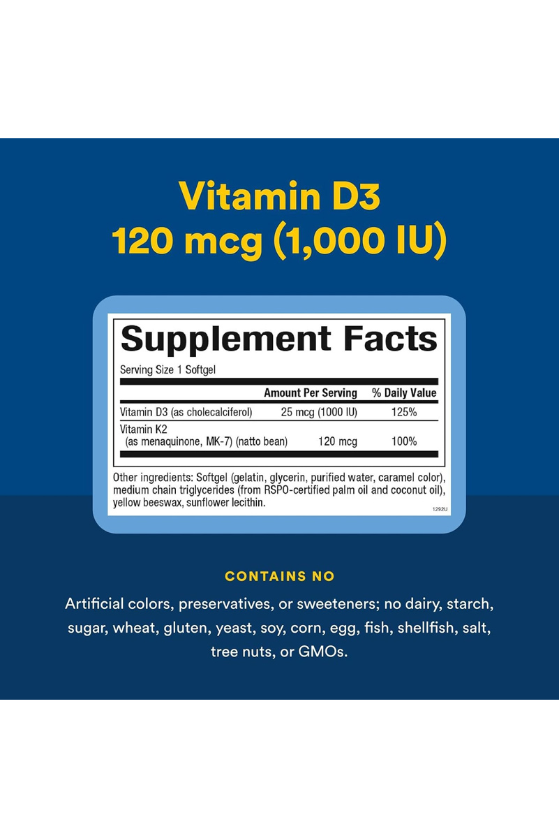 سافت ژل ویتامین D3 & K2 برند Natural Factors - بسته ۶۰ عددی
